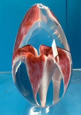Glass Eye Studio Dichroic Egg Paperweight Cranberry Passion Flower
