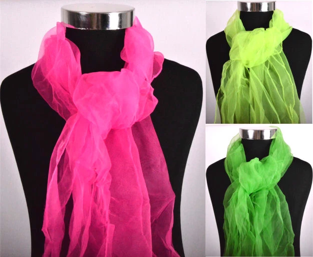 NEU Schal leicht Tuch Tüll Farbe Pink Neon Gelb Grün JGA Karneval Fasching