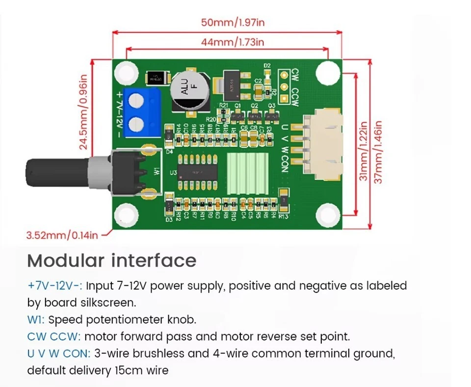 hall-less BLDC Motor Controller , cw/ccw , 7-12V DC , speed regler ... DIY - Bild 2 von 2