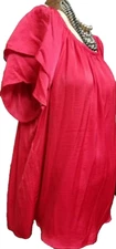terra & sky Red Silky Soft Size 2X Poet Blouse Oversized Flowing Boho