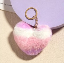 KEYRING Heart PLUSH Fluffy Keychain Bag Charm Holder PINK OMBRE