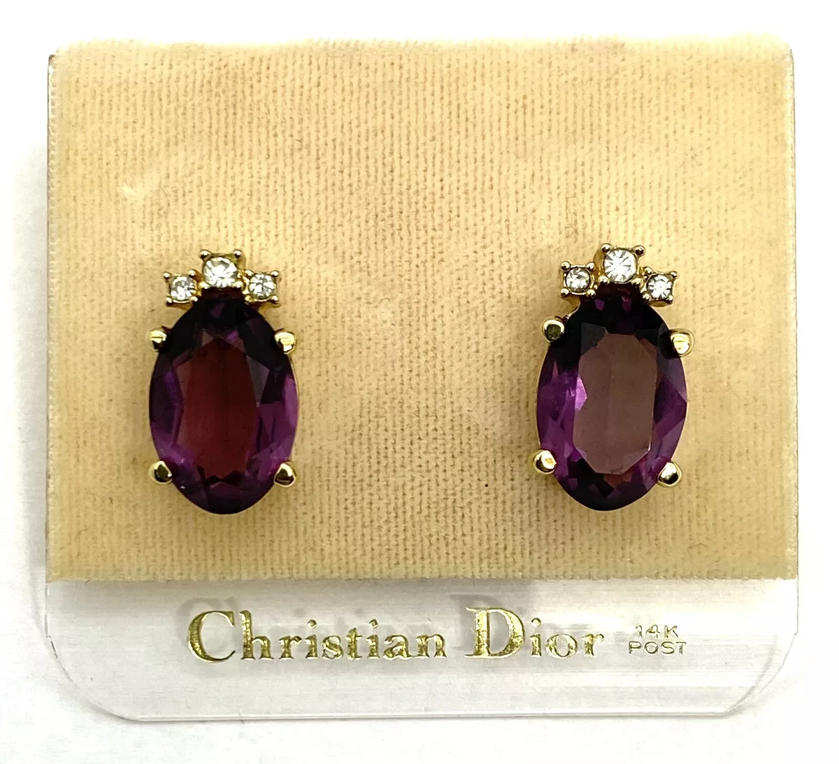 Vintage Christian Dior 14K Gold Post Cut Crustal Stud Post Earrings