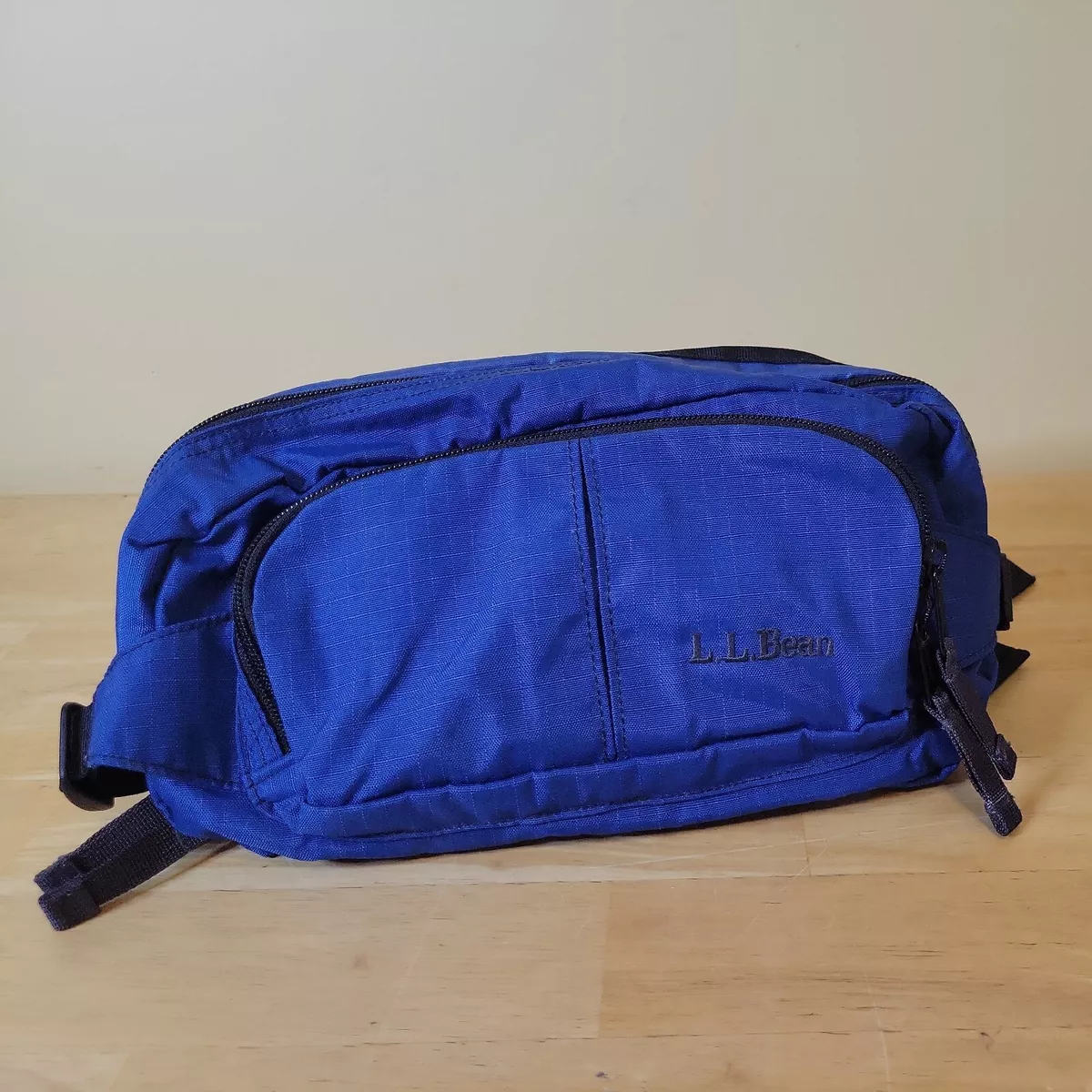 LL Bean Fanny Pack Large Blue Nylon Waist Bum Bag Multiple Pockets Adjustable
