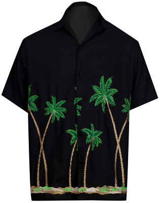 LA LEELA Men's Funky Hawaiian Shirt Aloha Beach Party Holiday Camp XS Black_W847