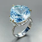 Gems Rough 15 ct Natural Blue Topaz Ring 925 Sterling Silver Size 7.75 /R471158
