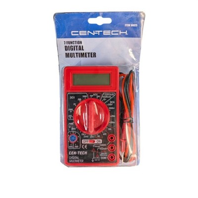 Cen-Tech 7 Function Digital Multimeter Red 98025 with Test Leads and Battery