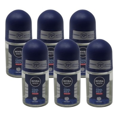 6 Pack Nivea Men Cool Kick Roll-On Deodorant 25ml