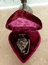 Black And Gold Colour Brass Funeral Cremation &  Keepsake W Velvet Heart Box