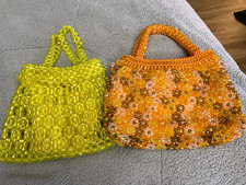 Rare 60s Walborg Hong Kong Beaded Sister BagsNeon Orange Flower Power  Canary