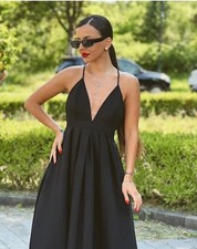 ZARA NEW SS25 ZW COLLECTION LONG DRESS WITH TIES black 2816/995_S