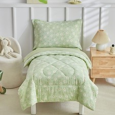 Green Floral Toddler Bedding Set,4 Pieces Toddler Crib Bed Sheet Set for Girl...