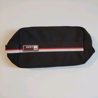DKNY BLACK CANVAS Red, white stripe travel case. Pre-owned.