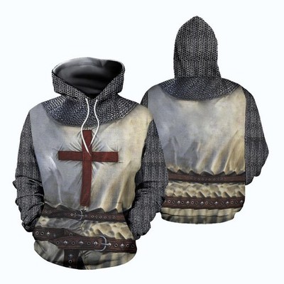 Men Knights Templar Armor Hoodies Jacket Crusader Cross Medieval Sweathsirt Coat