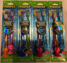 4 TWIN PKS Firefly Lightup 1 Min Timer Toothbrush For Kids Suction Cup Base Soft