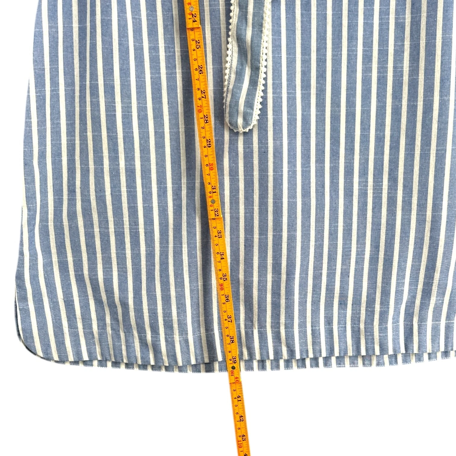 VETEMENTS Abito Gilli blu bianco righe cintura scollo a V maniche 3 4 cotone taglia large