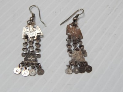 VINTAGE SOUTHWESTERN STERLING SILVER FISH SKELETON ARTICULATED DANGLER EARRINGS