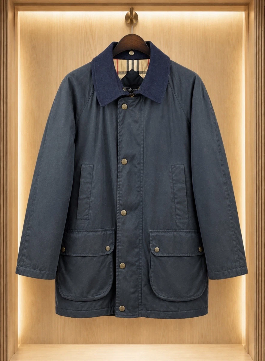 Burberrys Vintage Waxed Coat Navy Blue – Nova Check Lining L