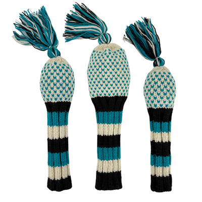 Teal, Black and White Chevron knit golf headcover set - Driver, Fairway, Hybrid