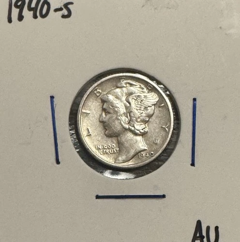1940-S   Mercury Dime Uncirculated Coin  90% Silver AU