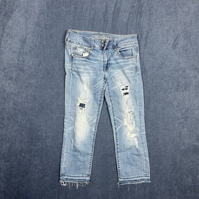 American Eagle Outfitters Artist Cropped Jeans Womens 8 Blue Distressed Raw Hem