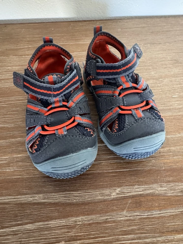 Stride Rite Bebé Niño Niño Niño Zapatos Talla 5.5W Azul y Naranja Sandalias Sin Corbata Foto 4 de 4