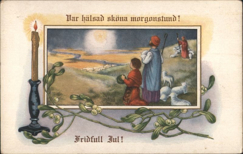 XMAS Swedish Christmas Nativity Scene,Shepherds,Star,Candle,Mistletoe Hilma Olso