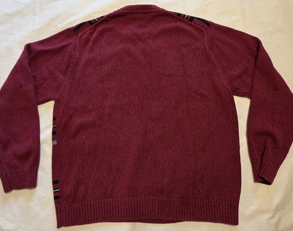 Suéter Tejido De Colección Años 90 - Geoffrey Beene - Rojo Negro Cuadros Para Hombres XL Ecléctico Abuelo Foto 4 de 4