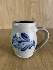 Rowe Pottery Potbelly Mug Salt Glazed Hand Painted Stoneware 1994 VTG USA