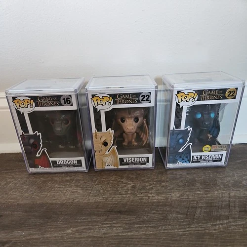 Funko Pop! Vinyl Lot Game of Thrones Drogon # 16, Viserion #22, Icy Viserion #22