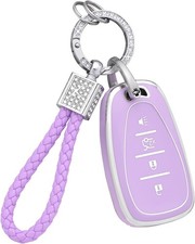 Key Fob Cover 4 Buttons Purple Car Keys Shell Case Bling Keychain-Purple