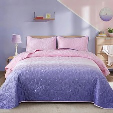 Xruibed Pink Purple Quilt Set Queen Size Ombre Quilt Set Kids Girls Bedding S...
