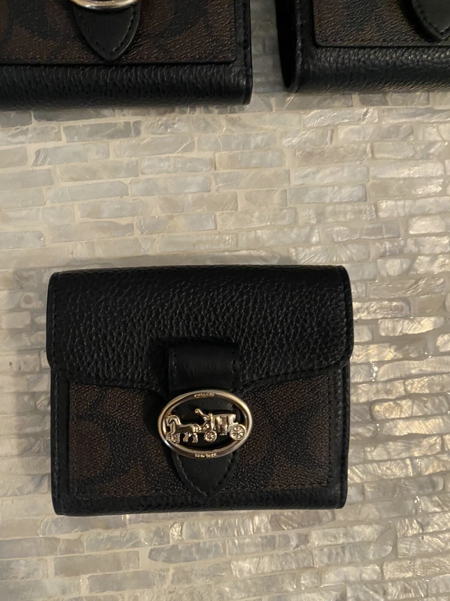 Coach Georgie Small Wallet In Signature Canvas Gold Brown Black