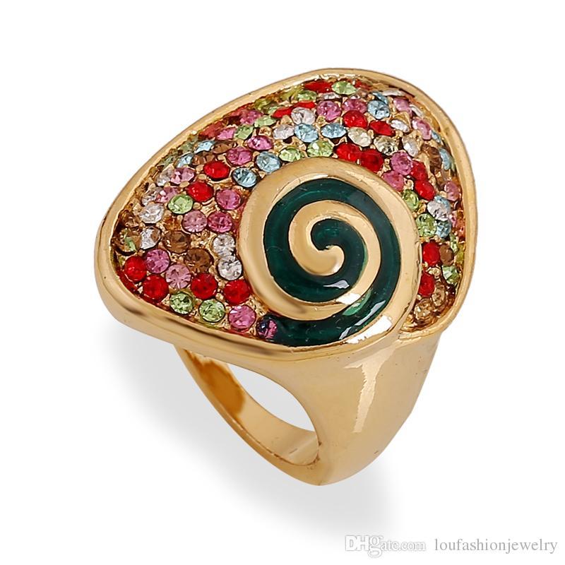 Dif Colors 18K Gold Rings Gemstone Fashion Jewelry Women Cluster Rhinestone Gift