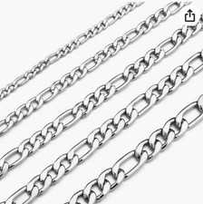 6ps Lot In Bulk Silver Figaro Chain Necklace Stainless Steel NK Jewelry 6mm 24''