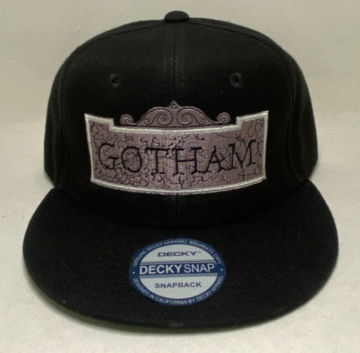 Gotham embroidered Black Cap Decky 6 Panel Flat Bill Cap Hat Snapbacks NEW