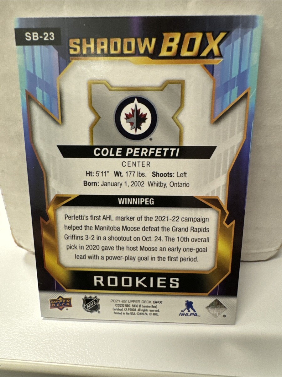2021-22 Upper Deck SPX Cole Perfetti SB-23 Rookie Shadow Box