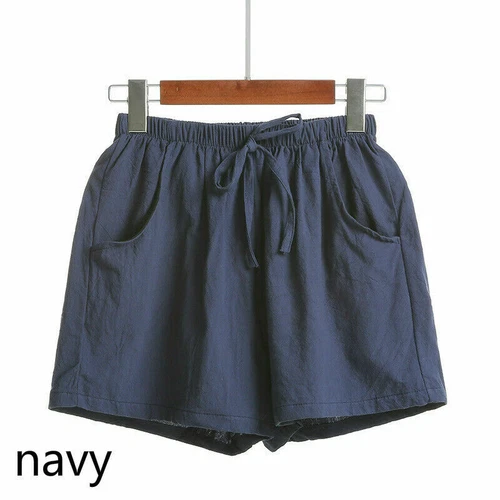 Pantaloni corti larghi donna cotone lino casual gamba larga coulisse vita - Foto 10 di 31