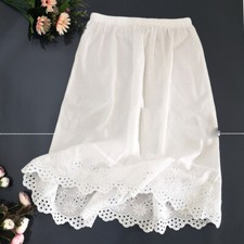 Women Underskirt Waist Slip Petticoat Cotton Embroidered Hollow Lace Trim White