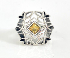 925 Sterling Silver Princess-cut Citrine Ring Sz 7