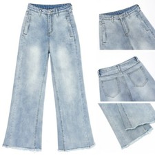 Pantaloni Donna A Zampa Di Elefante In Jeans Blu Larghi Casual