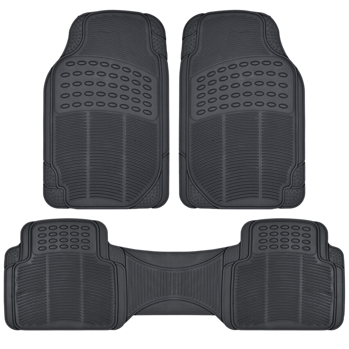 Rubber Car Floor Mats for All Weather Protection Full Front Rear Set HD  Black