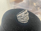 Vintage 1” thick wrap statement ring 8 silver tone crystal modernist statement — photo 6