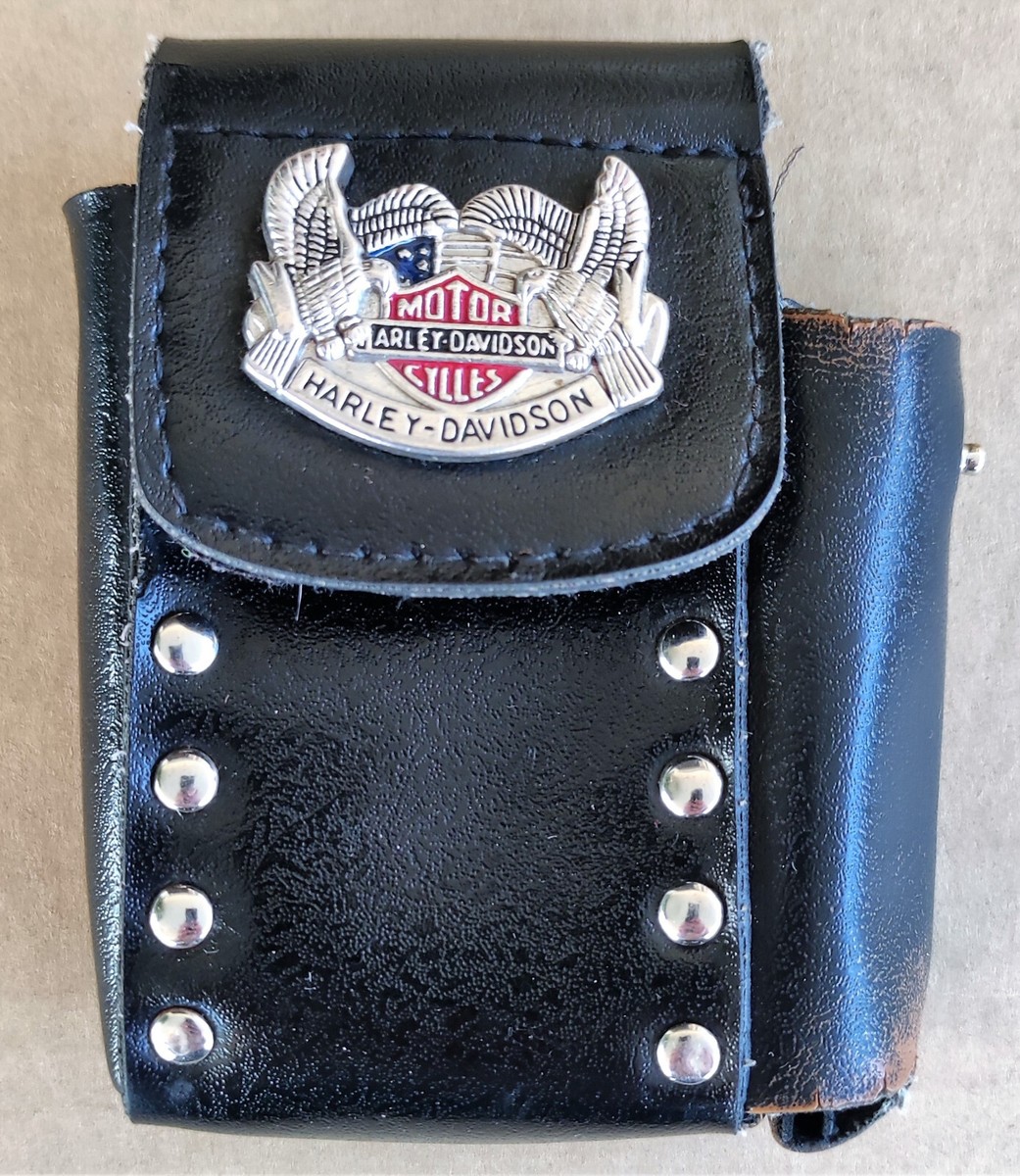 harley davidson cigarette case Rare Vintage Collectible Harley Davidson Leather Cigarette Case Ligther  Holder