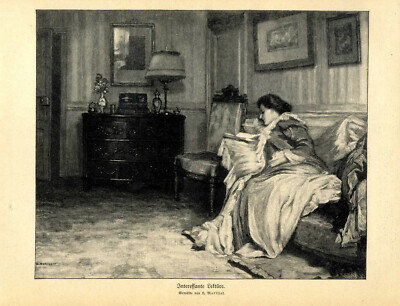 H. Morisset Interessante Lektüre Motiv: Lesende Dame Histor.Druck v.1912
