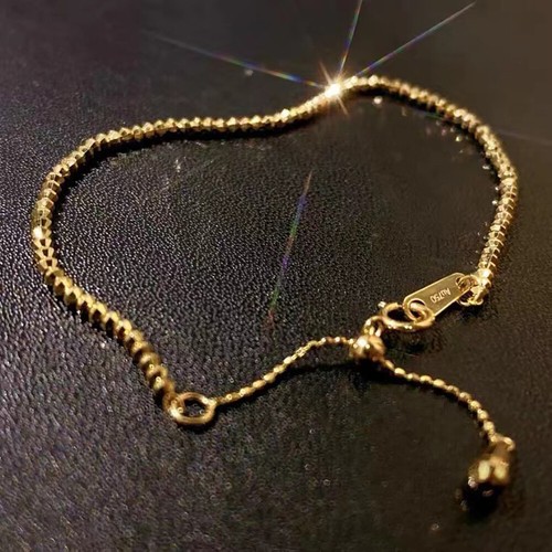 18K Solid Gold Bead Chain Bracelet Laser Glossy Charm Beautiful Jewelry