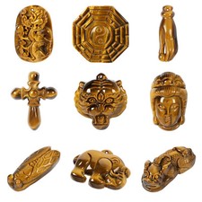 Natural Yellow Tiger Eye Crystal Amulet Prote Pendant Bead DIY Jewelry Making