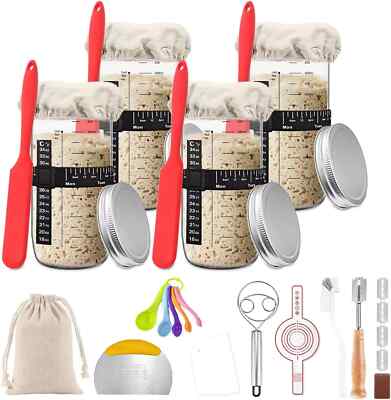 4 Pack Sourdough Starter Jar Kit,25Oz Resuable Sourdough Bread Baking Supplies