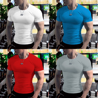 Herren Sommer Slim Fit Muscle T-Shirt Tops Gym Fitness Kurzarm T-Shirts Z