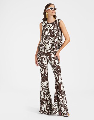 La DoubleJ Superflare Pant Watermarble in Fluid Jacquard Chocolate Brown S - NWT