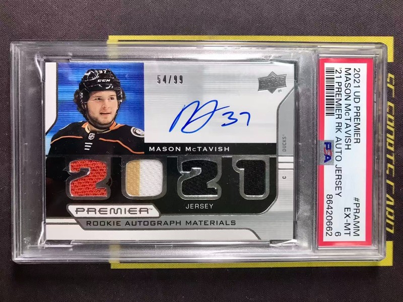 2021-22 UD Premier Rookie RPA #PRA-MM Mason McTavish RC Quad Patch Auto /99 PSA6